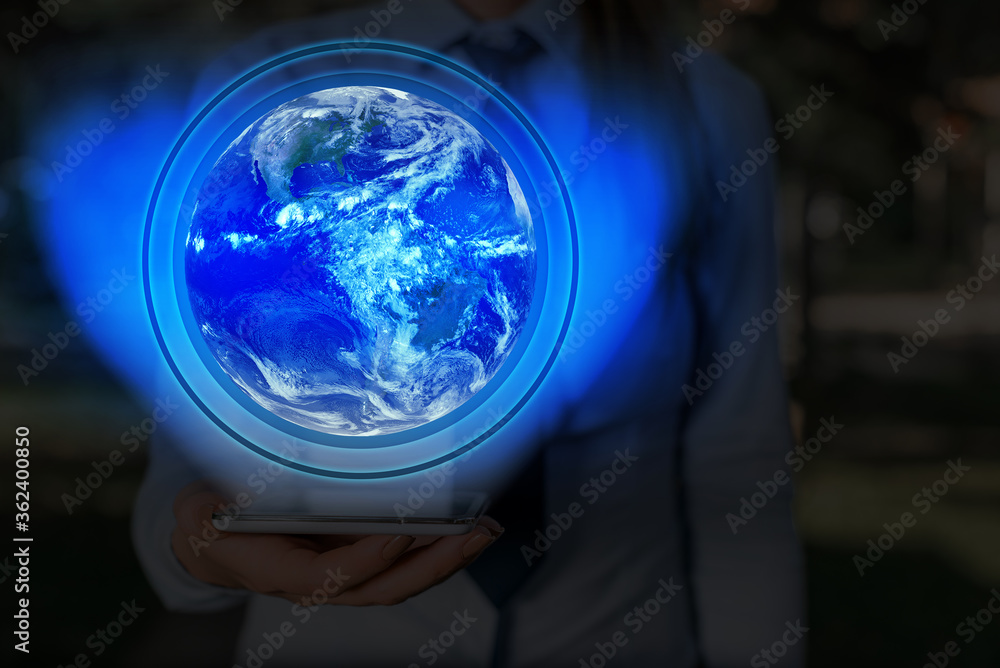 Poster digital image of distant solar system showing global technology networks. elements of this image fur