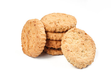 Tea biscuits isolated on white background. Cookies closeup snack