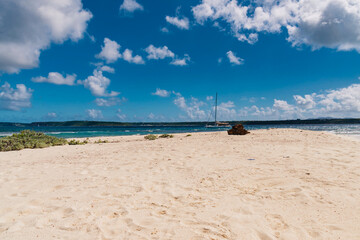 Sandy Island, Caribbean - January 18 2020: small desert atoll in the Caribbean sea