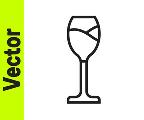 Black line Wine glass icon isolated on white background. Wineglass icon. Goblet symbol. Glassware sign. Happy Easter. Vector.