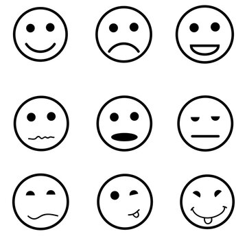 Set of smiles. Flat design. Vector illustration.