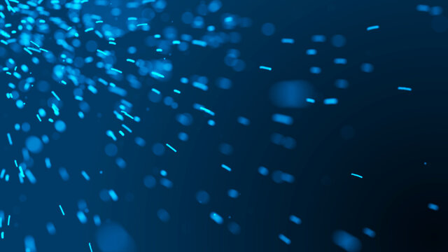 Flying sparks. Blue sparks. Blurred bright light. 3D rendering