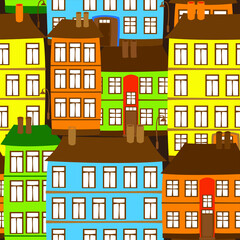 Seamless vector pattern of old houses on a brown background.  - 362403615