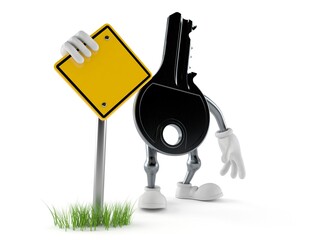 Door key character with blank road sign © Talaj