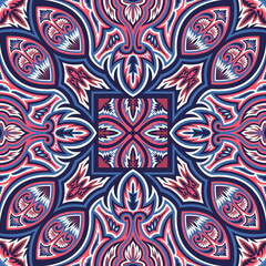 contemporary blue red white ethnic floral and leaves pattern