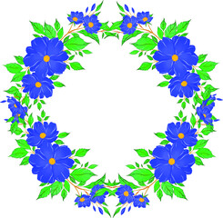 wreath of blue flowers of cosmea vector illustration
