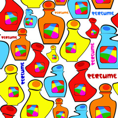 Seamless vector pattern of perfume bottles on a white background. - 362406290