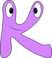 Funny children's colorful bright alphabet. The Letter K. Funny round surprised eyes. A friendly image. Joking friends of the letter.