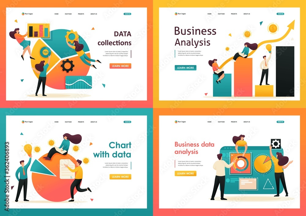 Poster Flat 2D Data Analysis, Chart With Data, Data collections. For Landing Page Concepts and Web Design