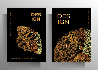 Cover for book, magazine, brochure, booklet, catalog, folders, flyers, poster set of templates. A4 format. Black and gold graphic illustration is hand-drawn. Vector 10 EPS.