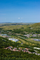 Aerial view of the Welsh town of Ebbw Vale in the South Wales Valleys, UK