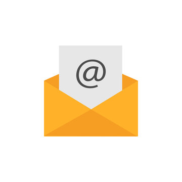 Yellow email flat icon isolated on white background. Vector illustration.