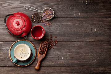 Obraz na płótnie Canvas Various herbal tea and espresso coffee
