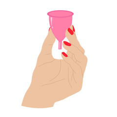 Hand holding menstrual cup flat vector illustration. Menstruation.