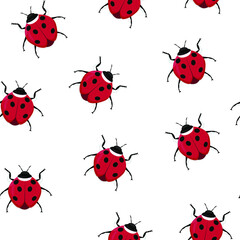 Seamless insect pattern. Colorful ladybugs.  For paper, cover, fabric, gift wrapping, wall art, interior decor. Vector