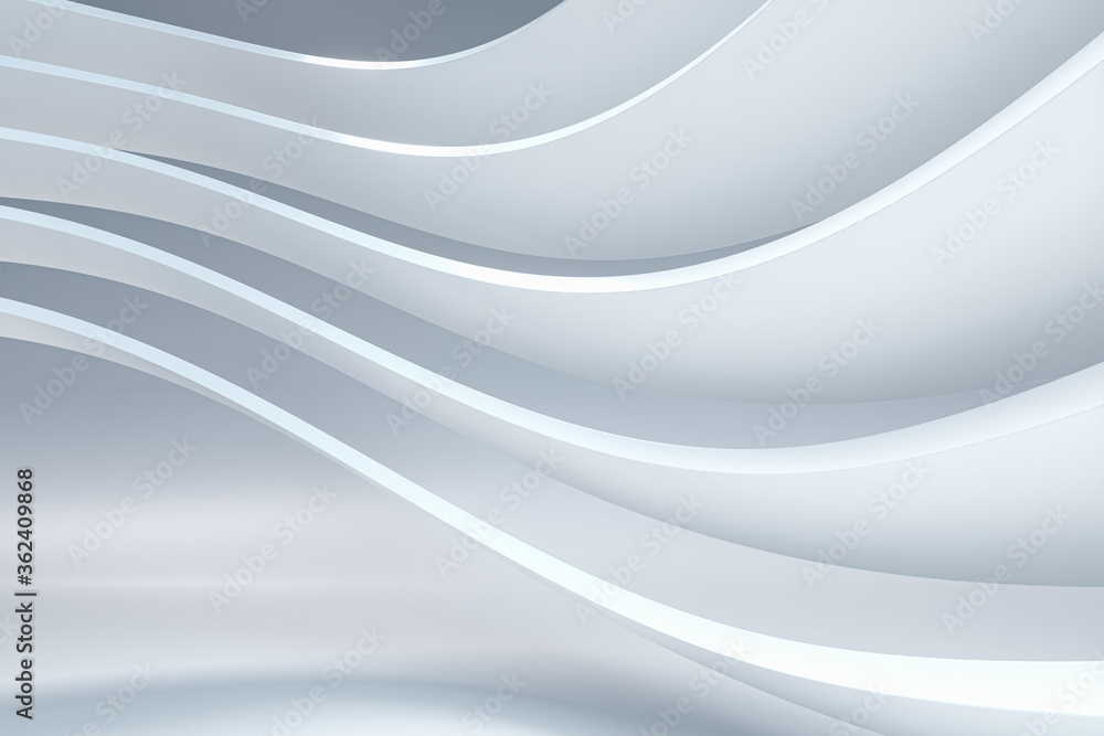 Poster white curve geometry with white background, 3d rendering.