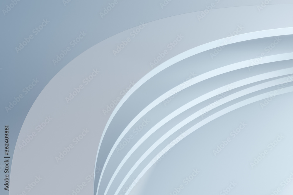 Poster white curve geometry with white background, 3d rendering.