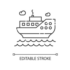 Sea cruise pixel perfect linear icon. Nautical tourism, holiday voyage thin line customizable illustration. Contour symbol. Vacation on ocean liner. Vector isolated outline drawing. Editable stroke