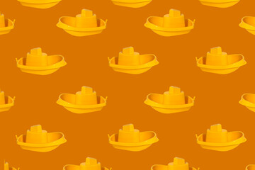Seamless pattern of yellow plastic childrens boats on a yellow background
