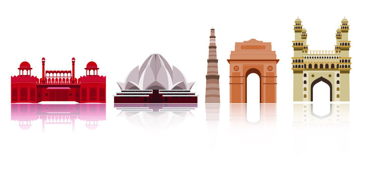 vector illustration for Indian famous historical buildings set 