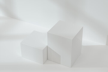 Fototapeta premium White cubic podium on the floor, 3d rendering.
