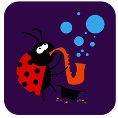 life of insects. jazz beetle plays the saxophone. vector drawing for Illustration.