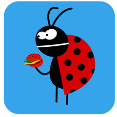 life of insects. the beetle is going to eat tasteless fast food. vector drawing for Illustration.