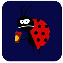 life of insects. sleepless beetle with morning coffee. vector drawing for Illustration.