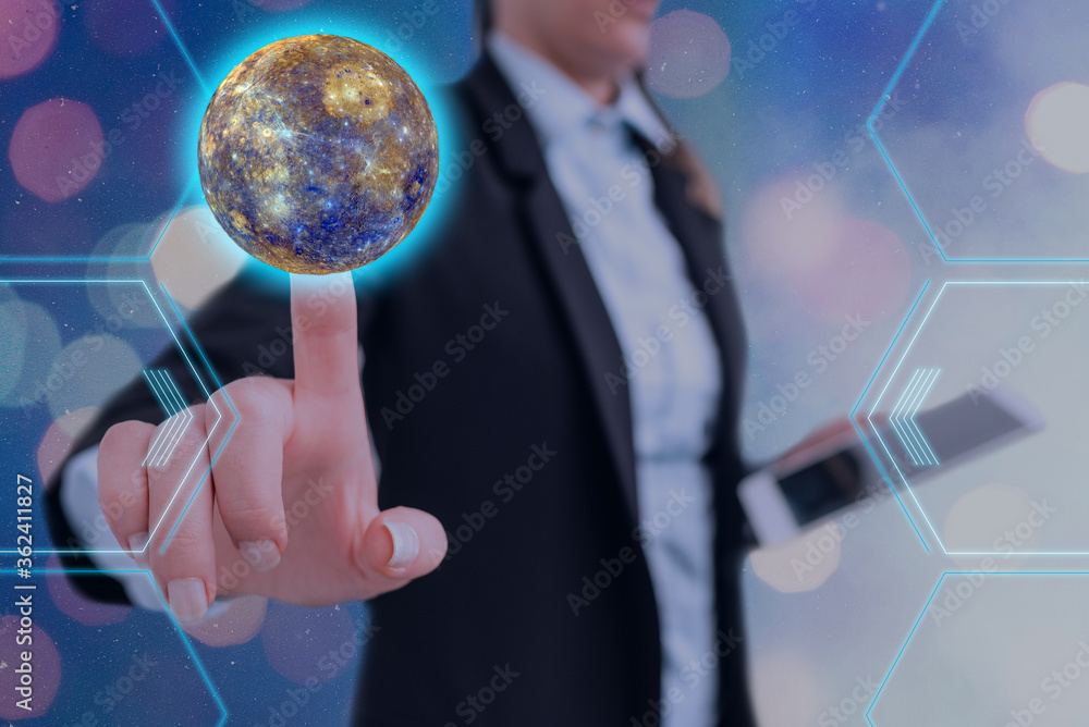 Poster futuristic icons distant solar system showing global technology networks. elements of this image fur