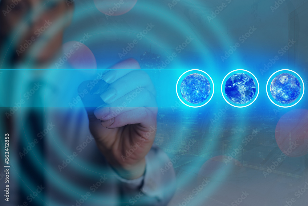 Poster futuristic icons distant solar system showing global technology networks. elements of this image fur