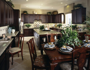 Kitchen with dining room interior table
