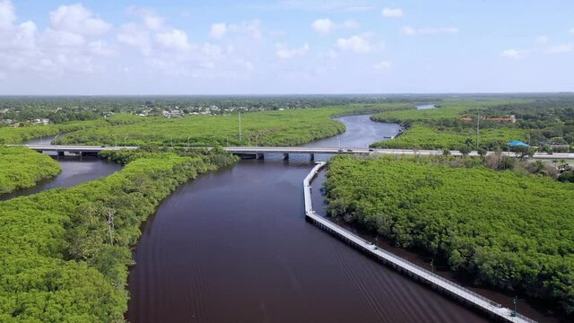 St Lucie River Flyover Aerial View of Estuary in Port St Lucie Florida