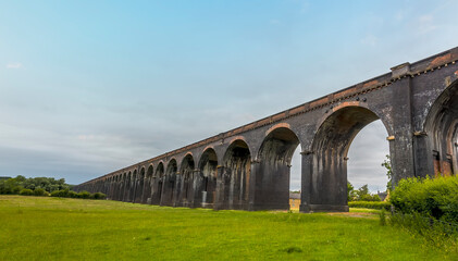 A view along the western end of the Harringworth railway viaduct, the longest masonry viaduct in the UK