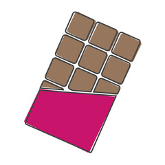 Tile of chocolate flat vector icon. Chocolate in a torn wrapper cartoon style on white isolated background.