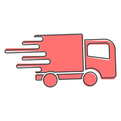 The car is going at high speed, vector icon. A symbol of fast delivery of cargo by a logistics company cartoon style on white isolated background.