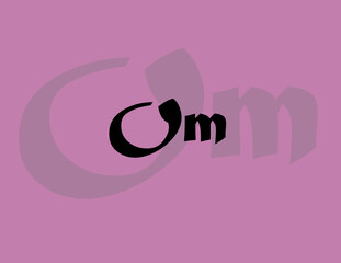 The meditation phrase Om on a tranquil, violet background. The word is both bold typeface in front and faded as a vibration in the back.