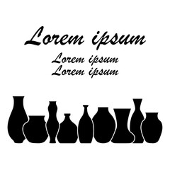 Pottery flat vector border. Handmade ceramic vase and pots . Pottery hobby. Banner for your Studio or shop. Horizontal format.