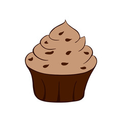 Chocolate cupcake isolated on white background. Vector illustration