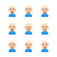 vector face emoticon, set of male emoji character, isolated facial emoticon