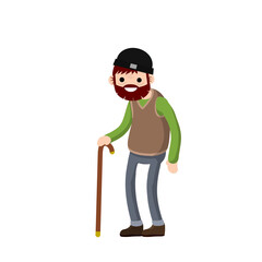 Fototapeta premium Funny old man with cane. Senior and Active Lifestyle, recreation grandfather. Cartoon flat illustration.