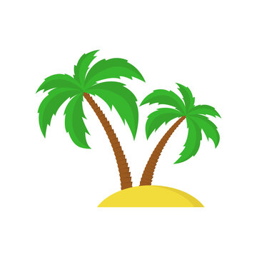 Palm trees. Two palm trees on the sandy iseland. Vector Illustration