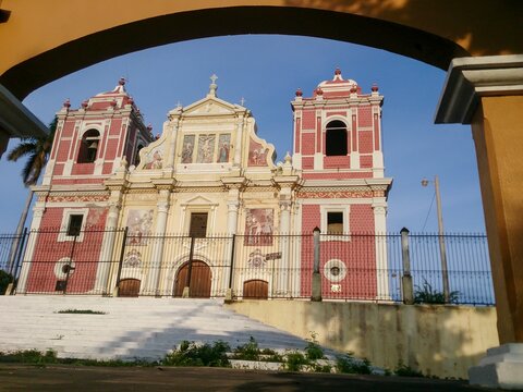 The baroque El Calvario Church facade, located in Leon, Nicaragua