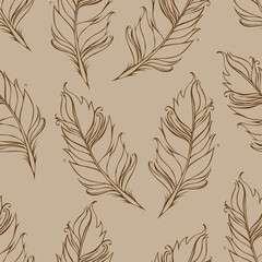 Feather isolated. Seamless pattern. Vector illustration. Brown and beige colors