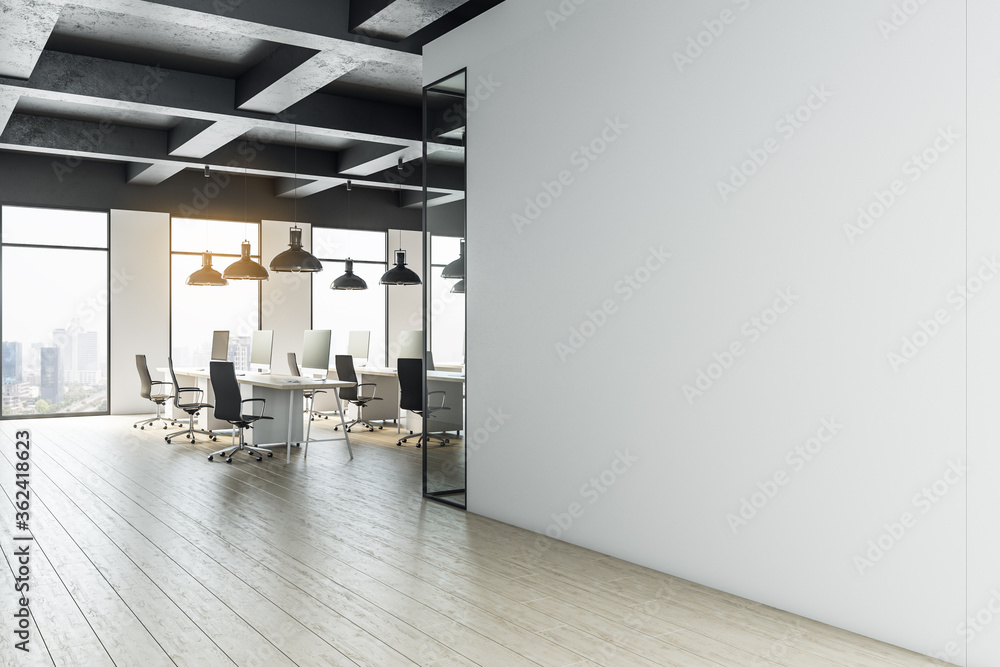 Poster minimalistic nobody office workplace with computers
