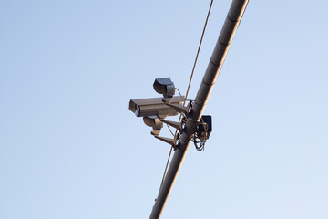 Tracking cameras installed in the city on the road.