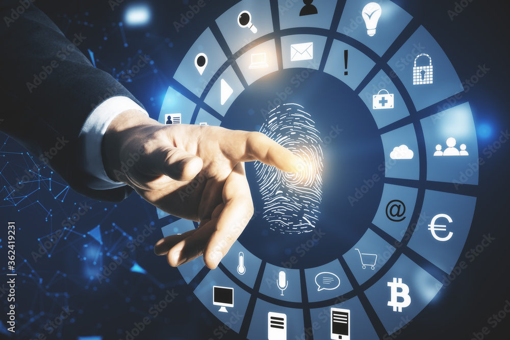 Poster Hand scanning finger print and data protection interface