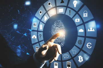 Hand using finger print interface on virtual screen.