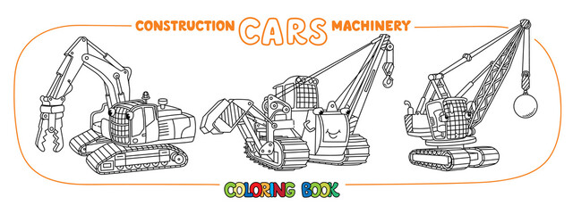 Funny constuction small cars set. Coloring book