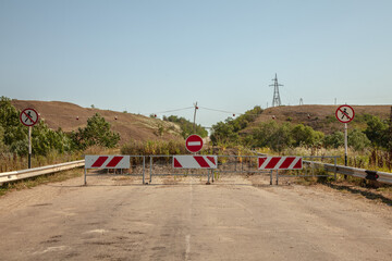 Road closed. Access is closed, Stop sign close view.