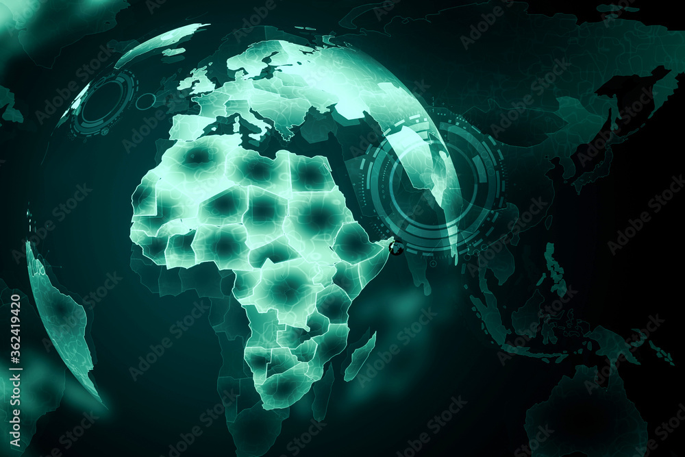 Poster digital screen with media icons and world map template
